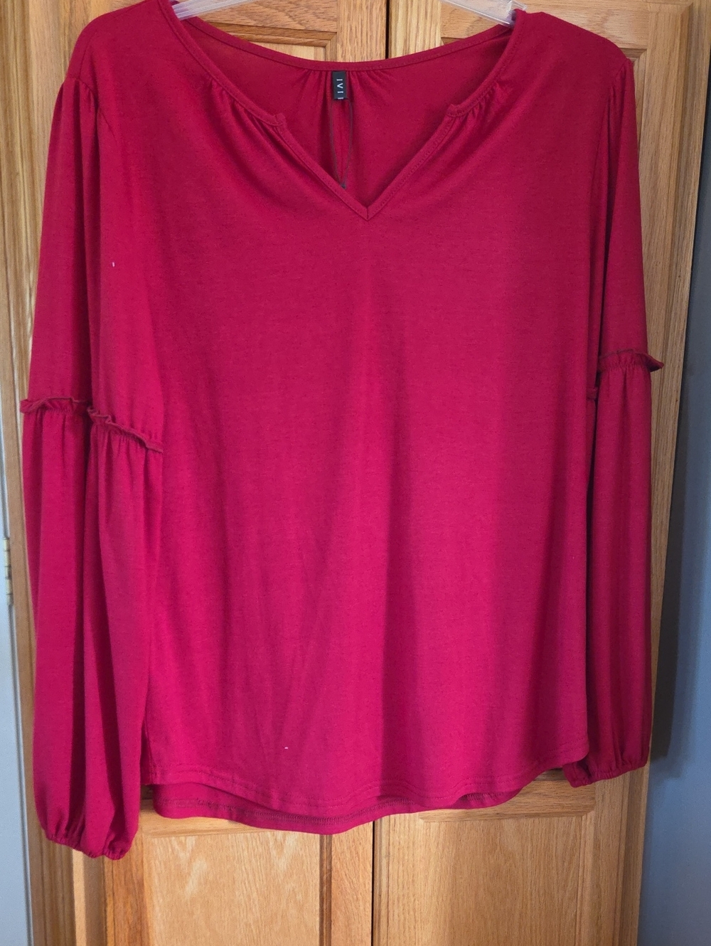 Red V-Neck Long Sleeve Top